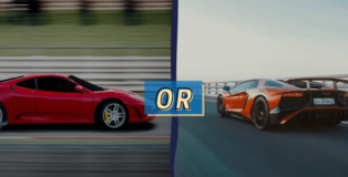 Blog header with a ferrari and lambo to cast votes upon