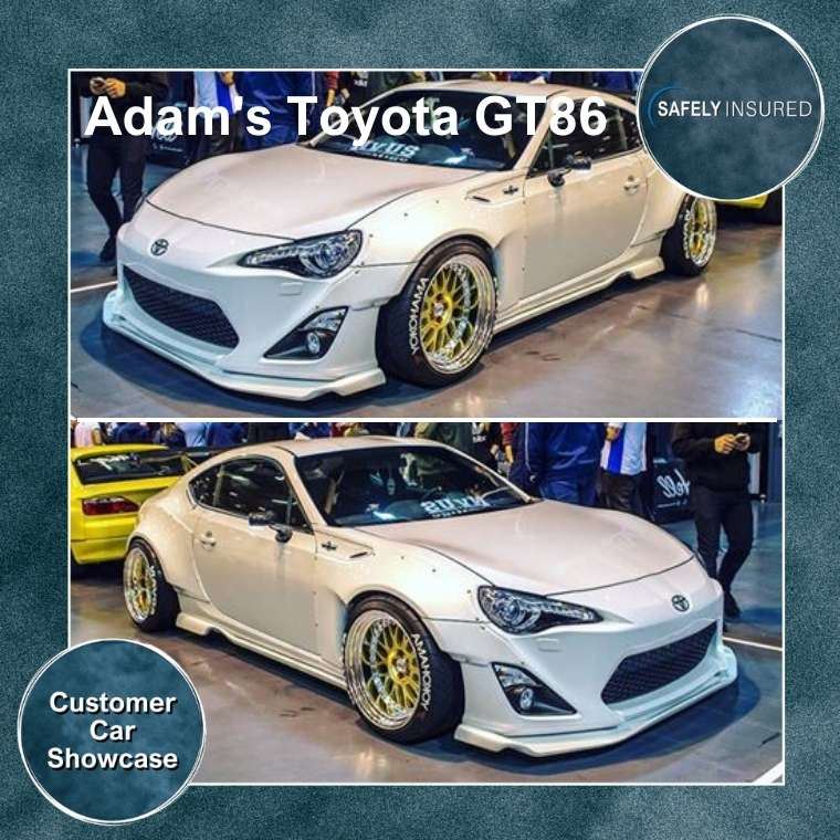 An image of Adam's Toyota GT86 - one of the modified cars insured by Safely Insured featured in the Customer Car Flashback Blog.