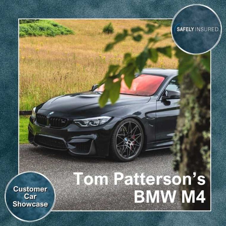 A picture of a modified BMW M4 in black owned by Tom