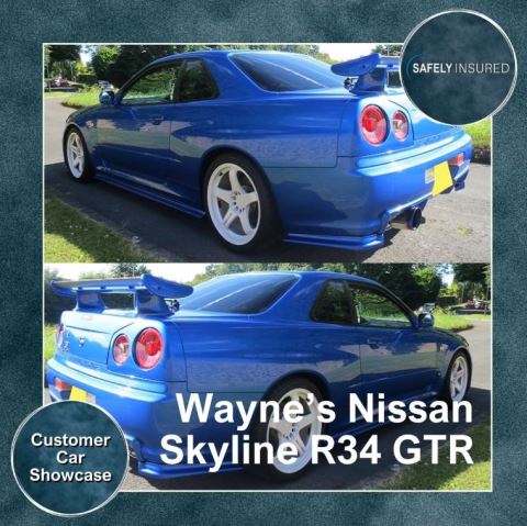 An image of a Blue Nissan Skyline